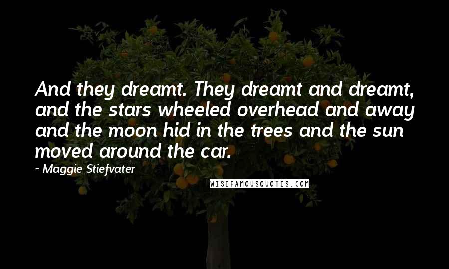 Maggie Stiefvater Quotes: And they dreamt. They dreamt and dreamt, and the stars wheeled overhead and away and the moon hid in the trees and the sun moved around the car.