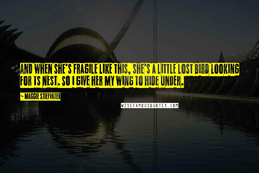 Maggie Stiefvater Quotes: And when she's fragile like this, she's a little lost bird looking for ts nest. So i give her my wing to hide under.