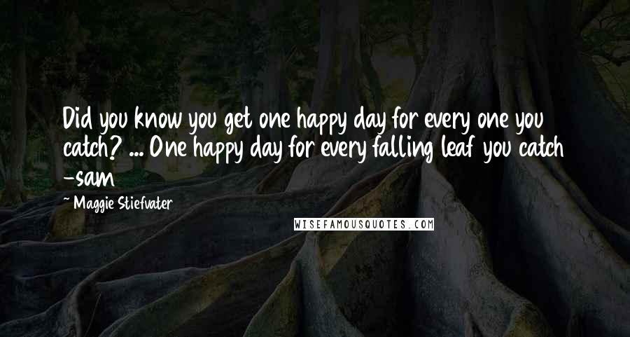 Maggie Stiefvater Quotes: Did you know you get one happy day for every one you catch? ... One happy day for every falling leaf you catch -sam