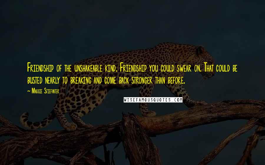 Maggie Stiefvater Quotes: Friendship of the unshakeable kind. Friendship you could swear on. That could be busted nearly to breaking and come back stronger than before.