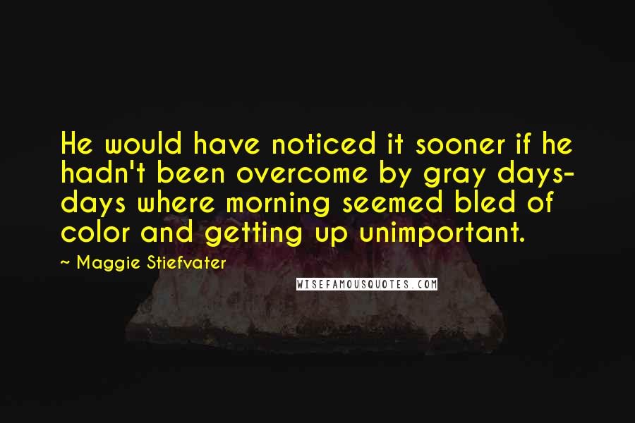 Maggie Stiefvater Quotes: He would have noticed it sooner if he hadn't been overcome by gray days- days where morning seemed bled of color and getting up unimportant.