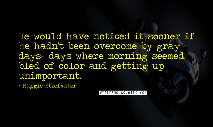 Maggie Stiefvater Quotes: He would have noticed it sooner if he hadn't been overcome by gray days- days where morning seemed bled of color and getting up unimportant.