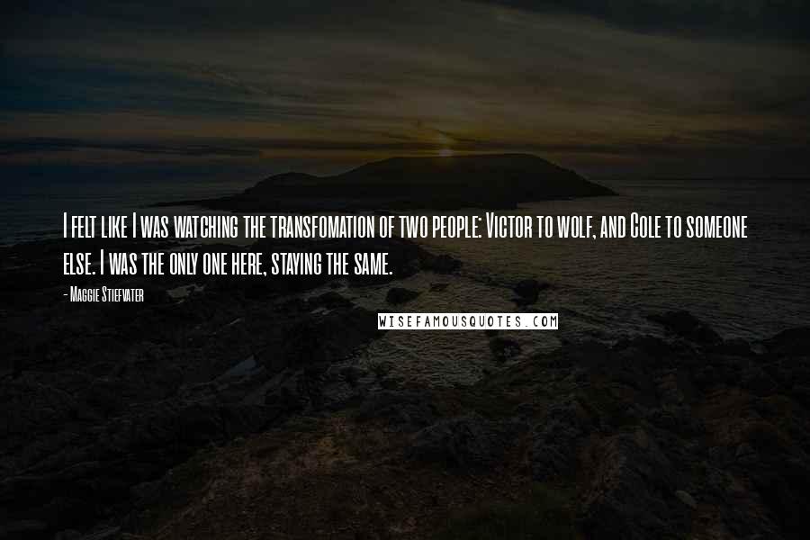 Maggie Stiefvater Quotes: I felt like I was watching the transfomation of two people: Victor to wolf, and Cole to someone else. I was the only one here, staying the same.