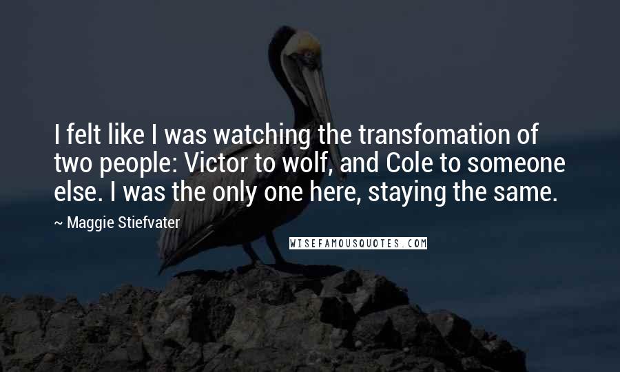 Maggie Stiefvater Quotes: I felt like I was watching the transfomation of two people: Victor to wolf, and Cole to someone else. I was the only one here, staying the same.