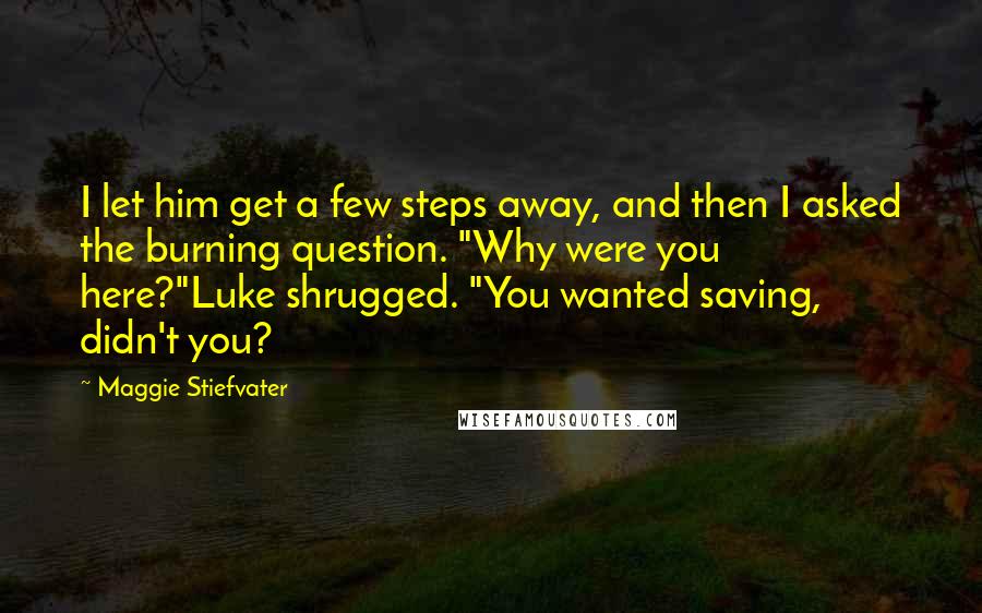 Maggie Stiefvater Quotes: I let him get a few steps away, and then I asked the burning question. "Why were you here?"Luke shrugged. "You wanted saving, didn't you?