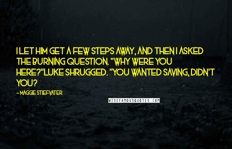Maggie Stiefvater Quotes: I let him get a few steps away, and then I asked the burning question. "Why were you here?"Luke shrugged. "You wanted saving, didn't you?