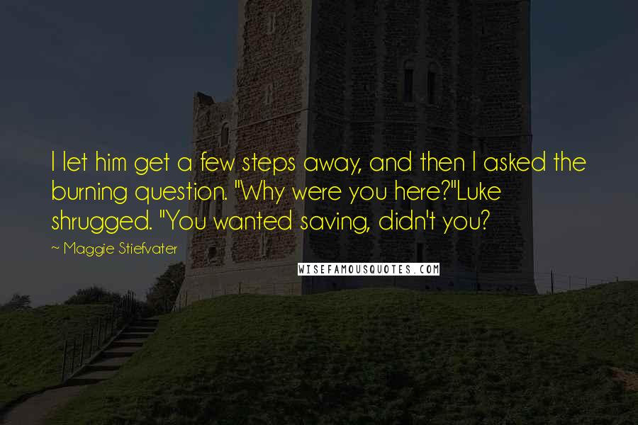 Maggie Stiefvater Quotes: I let him get a few steps away, and then I asked the burning question. "Why were you here?"Luke shrugged. "You wanted saving, didn't you?