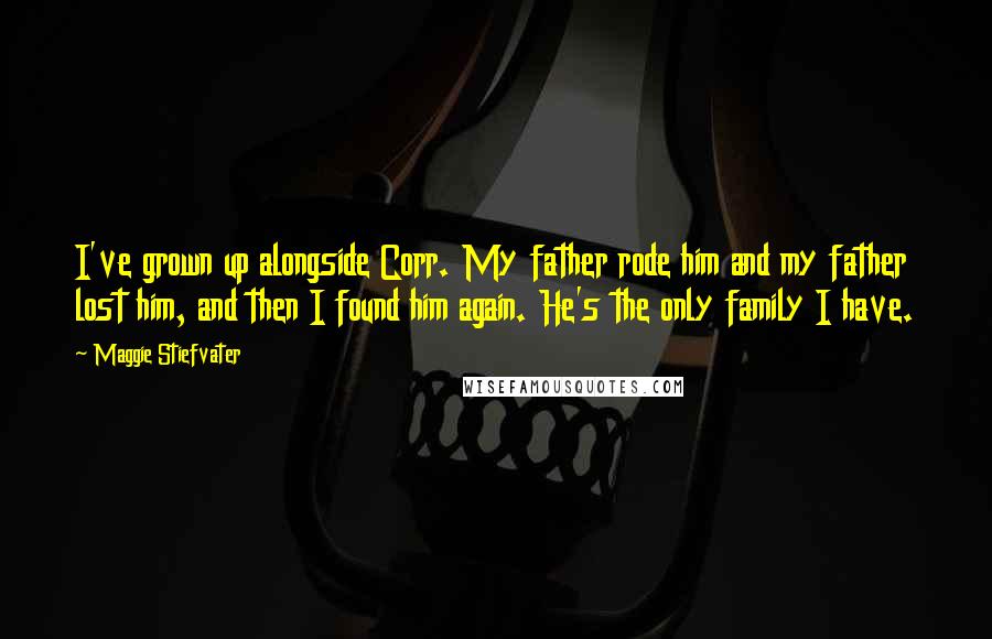 Maggie Stiefvater Quotes: I've grown up alongside Corr. My father rode him and my father lost him, and then I found him again. He's the only family I have.