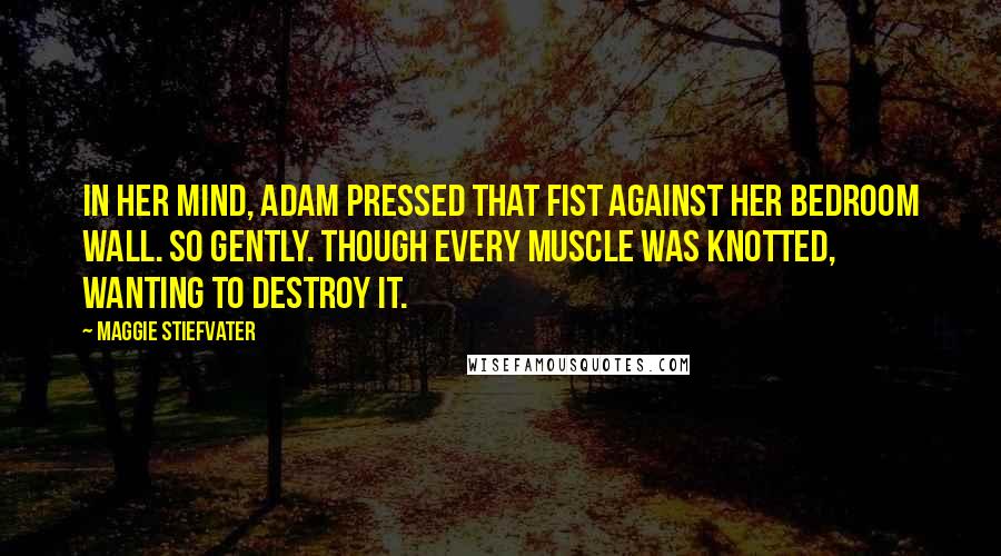 Maggie Stiefvater Quotes: In her mind, Adam pressed that fist against her bedroom wall. So gently. Though every muscle was knotted, wanting to destroy it.