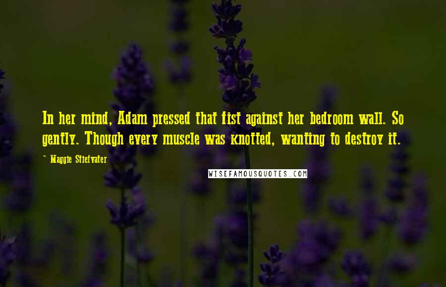 Maggie Stiefvater Quotes: In her mind, Adam pressed that fist against her bedroom wall. So gently. Though every muscle was knotted, wanting to destroy it.