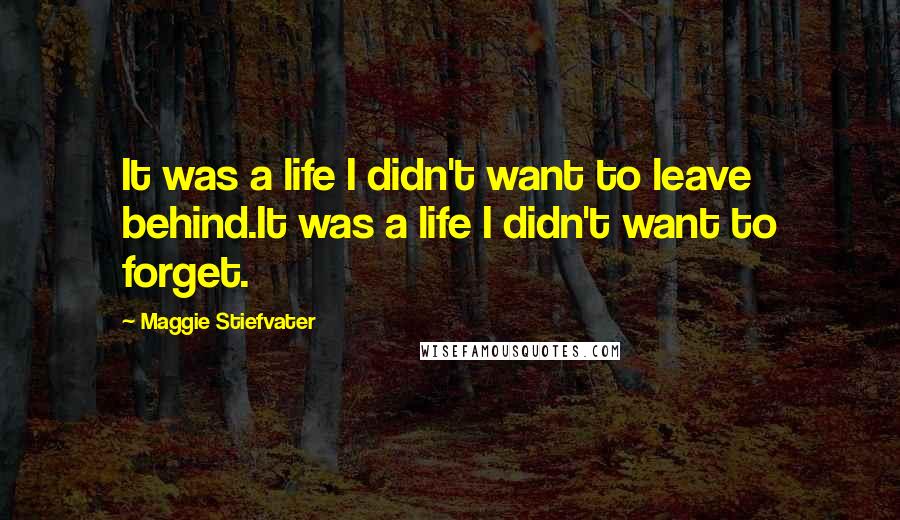 Maggie Stiefvater Quotes: It was a life I didn't want to leave behind.It was a life I didn't want to forget.