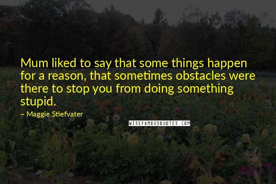Maggie Stiefvater Quotes: Mum liked to say that some things happen for a reason, that sometimes obstacles were there to stop you from doing something stupid.