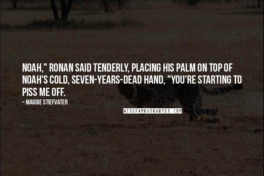 Maggie Stiefvater Quotes: Noah," Ronan said tenderly, placing his palm on top of Noah's cold, seven-years-dead hand, "you're starting to piss me off.