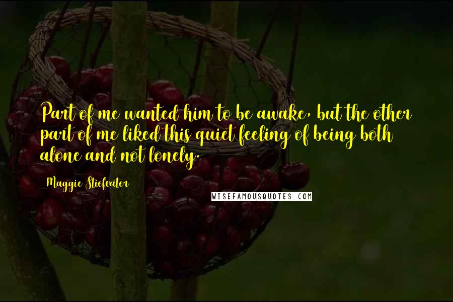 Maggie Stiefvater Quotes: Part of me wanted him to be awake, but the other part of me liked this quiet feeling of being both alone and not lonely.