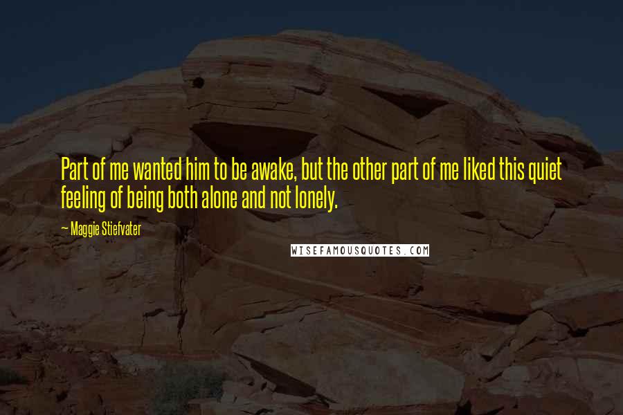 Maggie Stiefvater Quotes: Part of me wanted him to be awake, but the other part of me liked this quiet feeling of being both alone and not lonely.