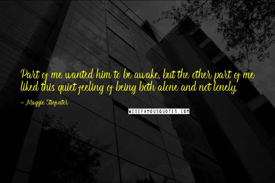 Maggie Stiefvater Quotes: Part of me wanted him to be awake, but the other part of me liked this quiet feeling of being both alone and not lonely.