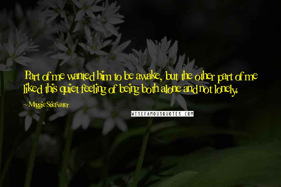 Maggie Stiefvater Quotes: Part of me wanted him to be awake, but the other part of me liked this quiet feeling of being both alone and not lonely.