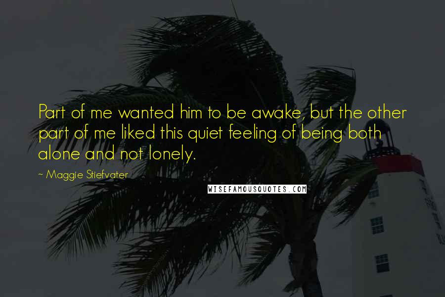 Maggie Stiefvater Quotes: Part of me wanted him to be awake, but the other part of me liked this quiet feeling of being both alone and not lonely.