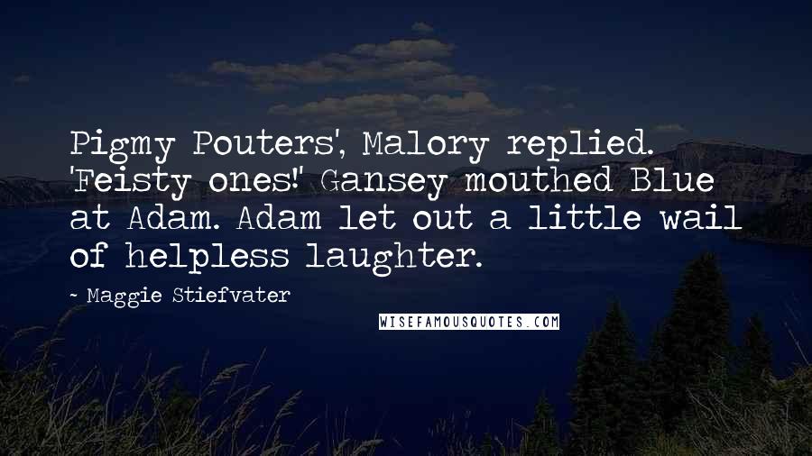 Maggie Stiefvater Quotes: Pigmy Pouters', Malory replied. 'Feisty ones!' Gansey mouthed Blue at Adam. Adam let out a little wail of helpless laughter.