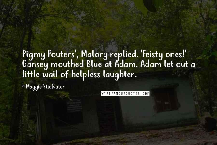 Maggie Stiefvater Quotes: Pigmy Pouters', Malory replied. 'Feisty ones!' Gansey mouthed Blue at Adam. Adam let out a little wail of helpless laughter.