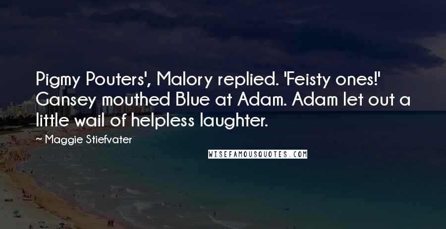 Maggie Stiefvater Quotes: Pigmy Pouters', Malory replied. 'Feisty ones!' Gansey mouthed Blue at Adam. Adam let out a little wail of helpless laughter.