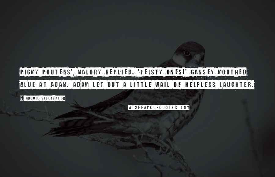 Maggie Stiefvater Quotes: Pigmy Pouters', Malory replied. 'Feisty ones!' Gansey mouthed Blue at Adam. Adam let out a little wail of helpless laughter.