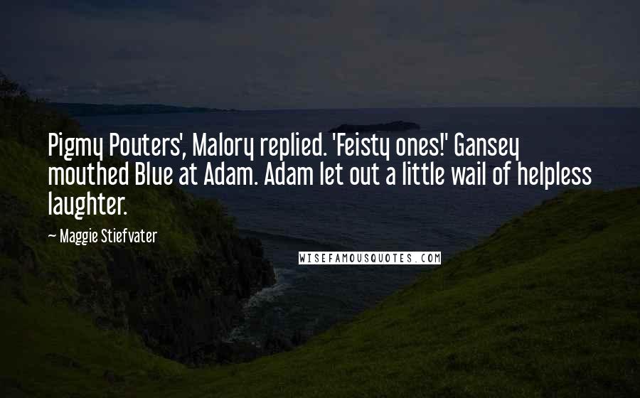 Maggie Stiefvater Quotes: Pigmy Pouters', Malory replied. 'Feisty ones!' Gansey mouthed Blue at Adam. Adam let out a little wail of helpless laughter.