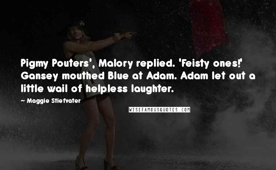 Maggie Stiefvater Quotes: Pigmy Pouters', Malory replied. 'Feisty ones!' Gansey mouthed Blue at Adam. Adam let out a little wail of helpless laughter.