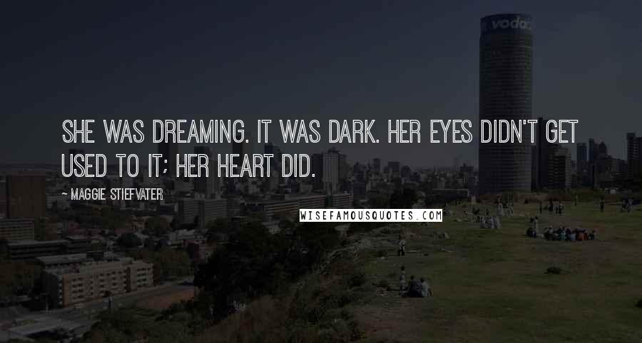 Maggie Stiefvater Quotes: She was dreaming. It was dark. Her eyes didn't get used to it; her heart did.