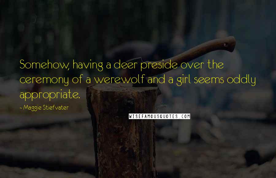 Maggie Stiefvater Quotes: Somehow, having a deer preside over the ceremony of a werewolf and a girl seems oddly appropriate.