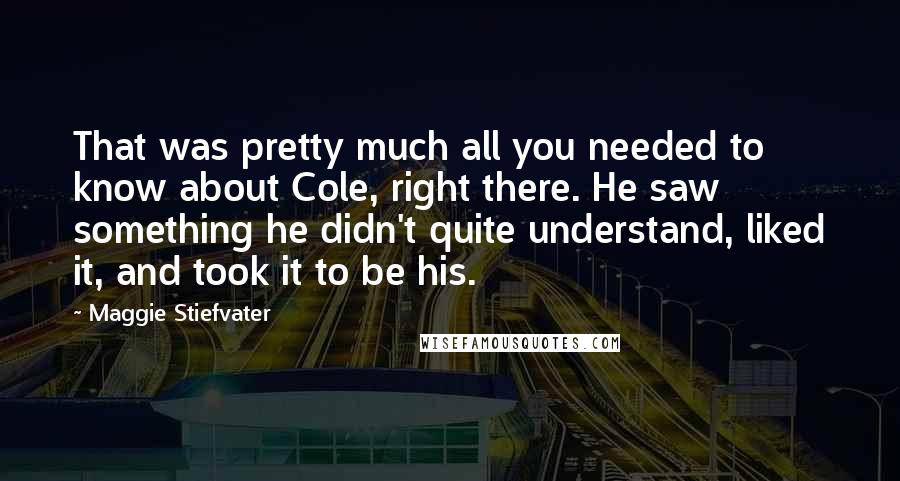 Maggie Stiefvater Quotes: That was pretty much all you needed to know about Cole, right there. He saw something he didn't quite understand, liked it, and took it to be his.