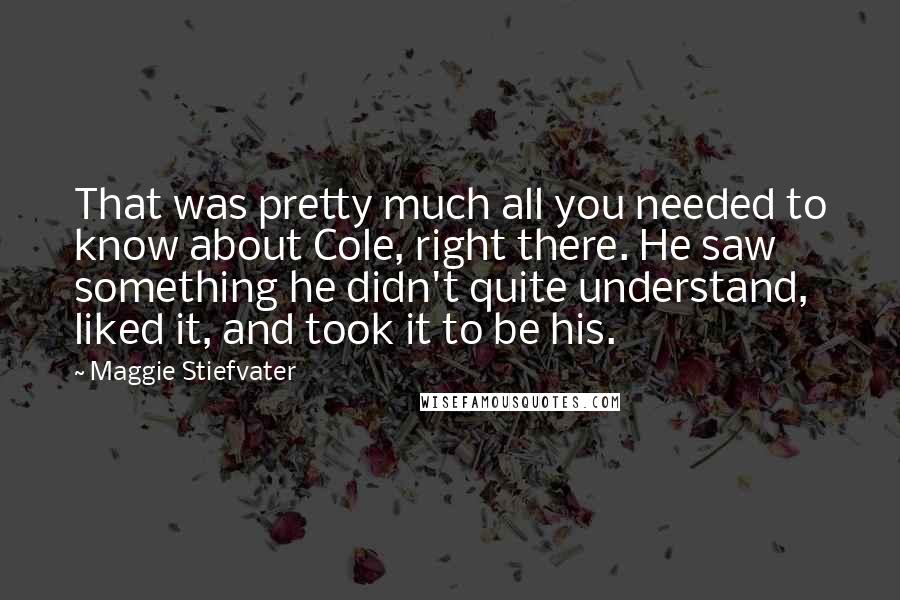 Maggie Stiefvater Quotes: That was pretty much all you needed to know about Cole, right there. He saw something he didn't quite understand, liked it, and took it to be his.