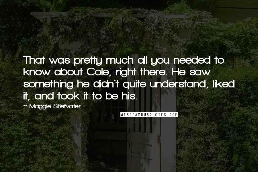 Maggie Stiefvater Quotes: That was pretty much all you needed to know about Cole, right there. He saw something he didn't quite understand, liked it, and took it to be his.