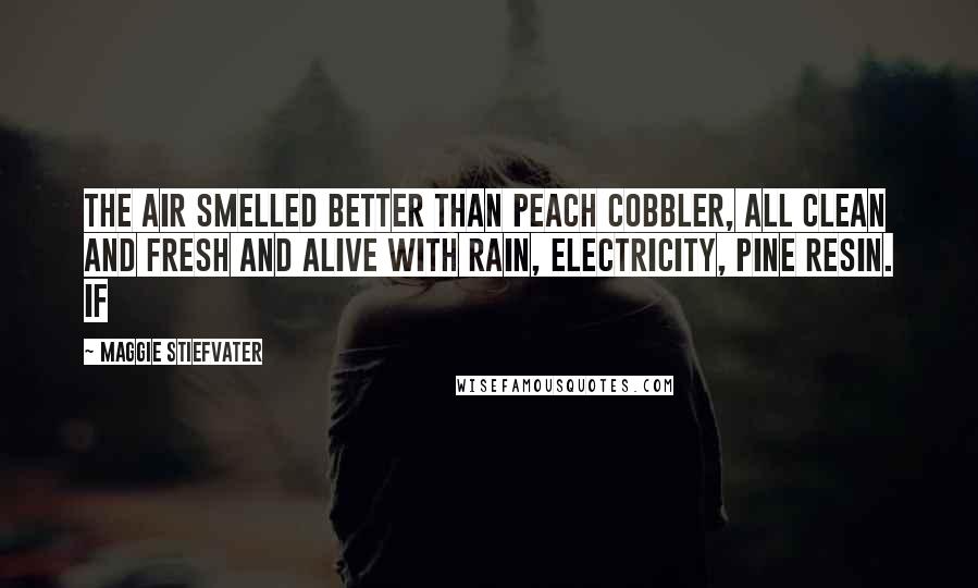 Maggie Stiefvater Quotes: The air smelled better than peach cobbler, all clean and fresh and alive with rain, electricity, pine resin. If