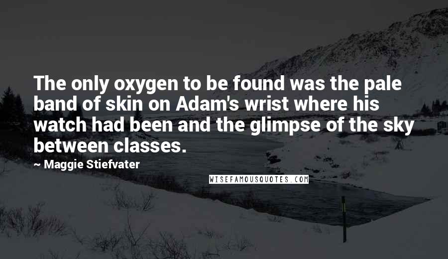 Maggie Stiefvater Quotes: The only oxygen to be found was the pale band of skin on Adam's wrist where his watch had been and the glimpse of the sky between classes.