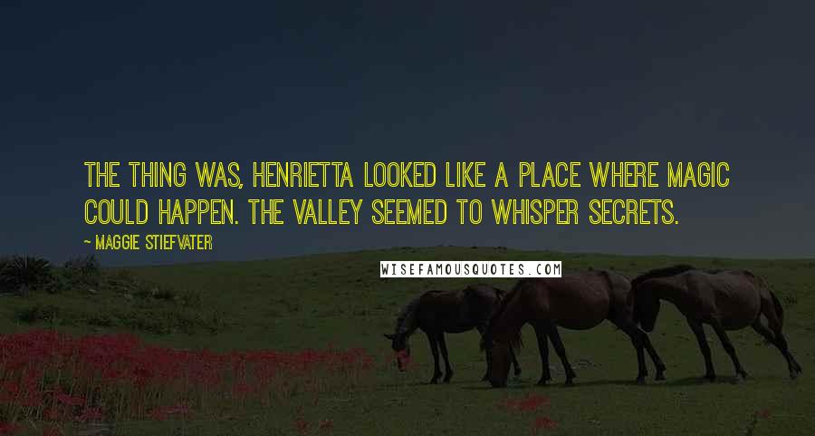 Maggie Stiefvater Quotes: The thing was, Henrietta looked like a place where magic could happen. The valley seemed to whisper secrets.