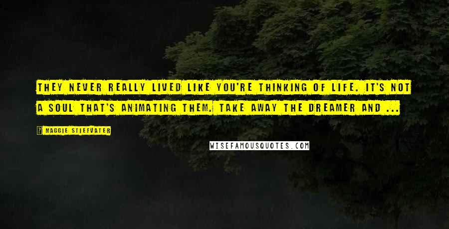 Maggie Stiefvater Quotes: They never really lived like you're thinking of life. It's not a soul that's animating them. Take away the dreamer and ...