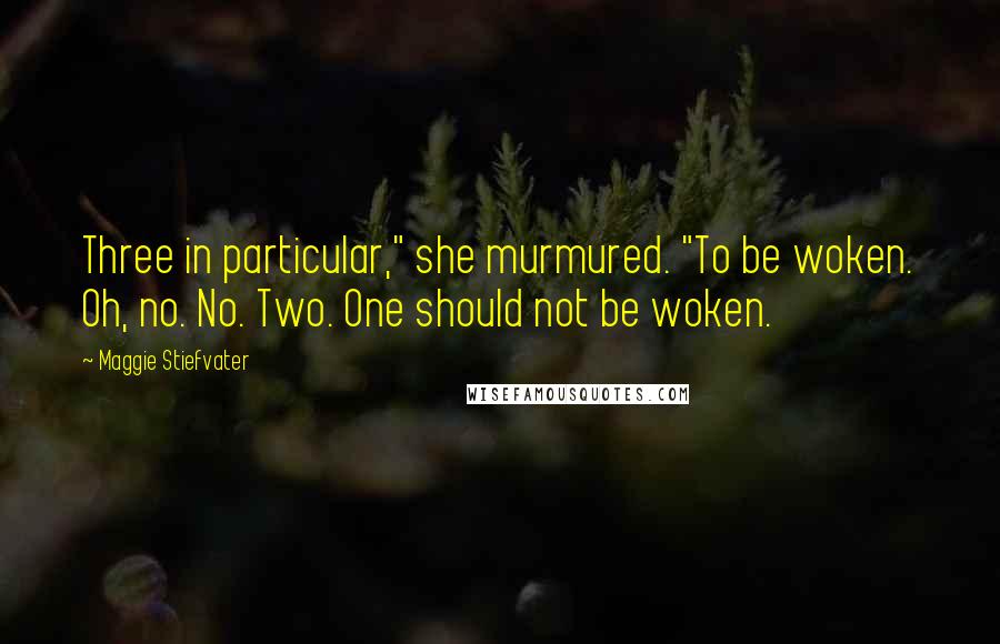 Maggie Stiefvater Quotes: Three in particular," she murmured. "To be woken. Oh, no. No. Two. One should not be woken.