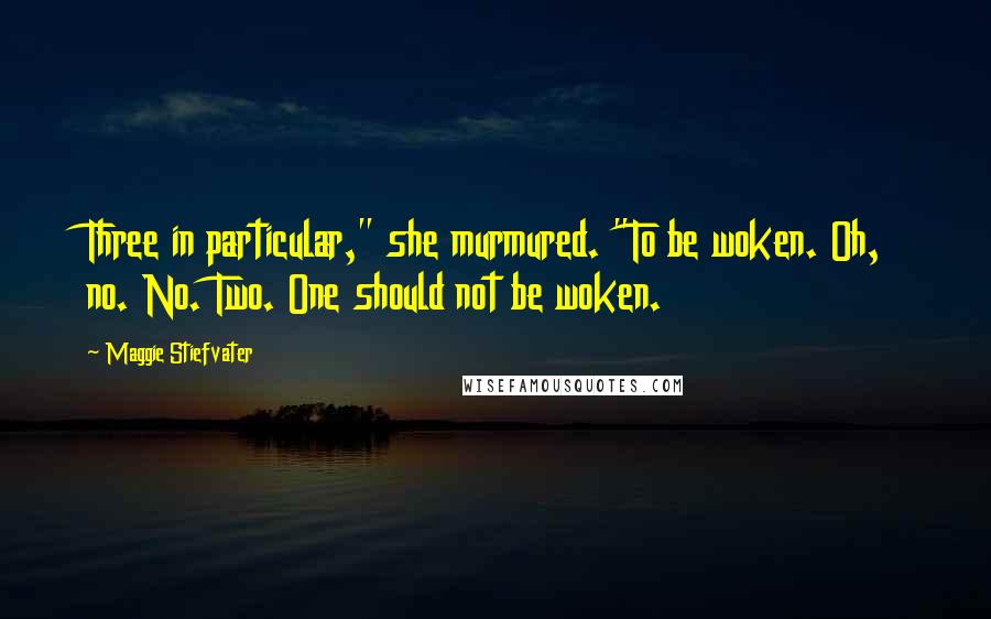 Maggie Stiefvater Quotes: Three in particular," she murmured. "To be woken. Oh, no. No. Two. One should not be woken.