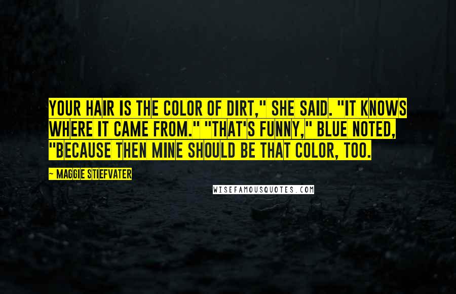 Maggie Stiefvater Quotes: Your hair is the color of dirt," she said. "It knows where it came from." "That's funny," Blue noted, "because then mine should be that color, too.