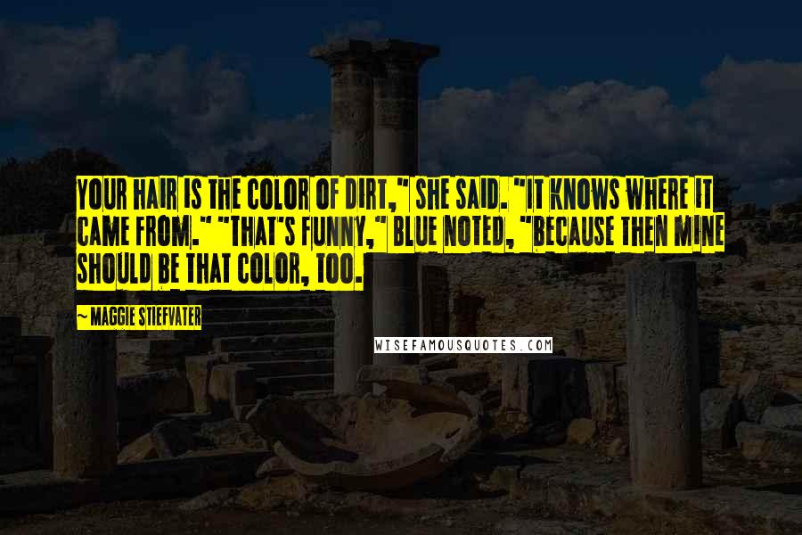 Maggie Stiefvater Quotes: Your hair is the color of dirt," she said. "It knows where it came from." "That's funny," Blue noted, "because then mine should be that color, too.