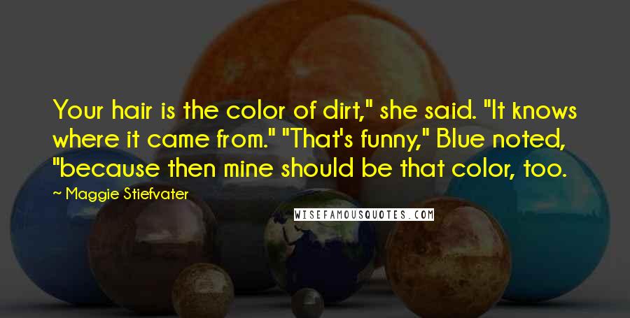 Maggie Stiefvater Quotes: Your hair is the color of dirt," she said. "It knows where it came from." "That's funny," Blue noted, "because then mine should be that color, too.