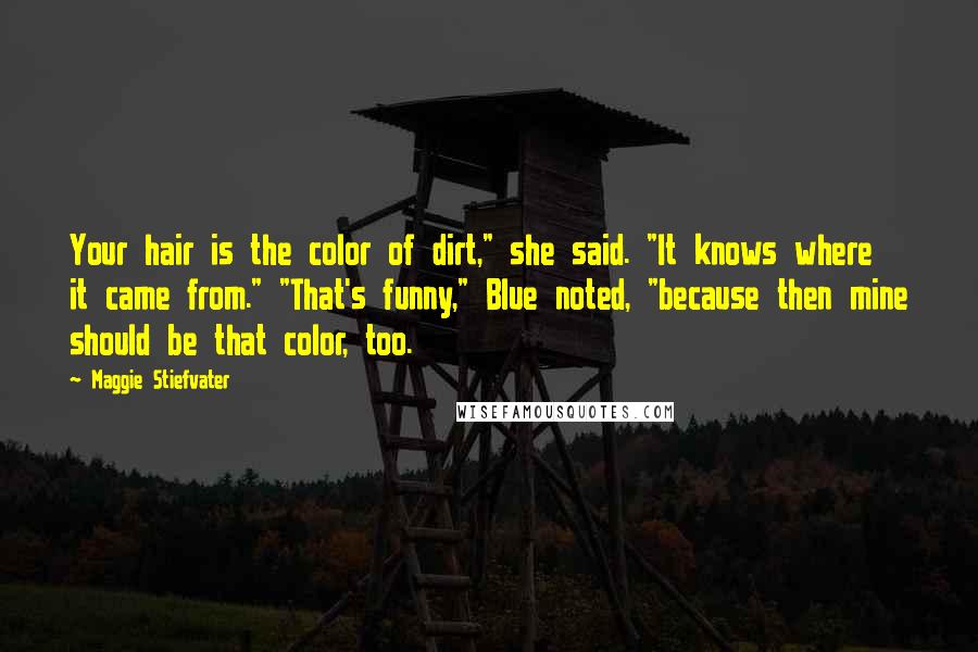 Maggie Stiefvater Quotes: Your hair is the color of dirt," she said. "It knows where it came from." "That's funny," Blue noted, "because then mine should be that color, too.