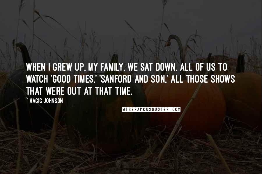 Magic Johnson Quotes: When I grew up, my family, we sat down, all of us to watch 'Good Times,' 'Sanford and Son,' all those shows that were out at that time.