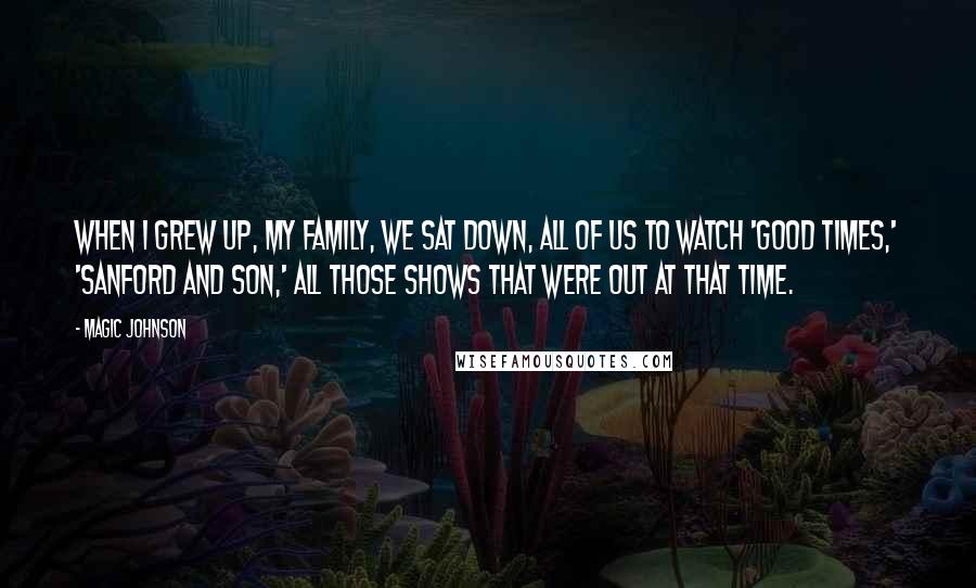 Magic Johnson Quotes: When I grew up, my family, we sat down, all of us to watch 'Good Times,' 'Sanford and Son,' all those shows that were out at that time.