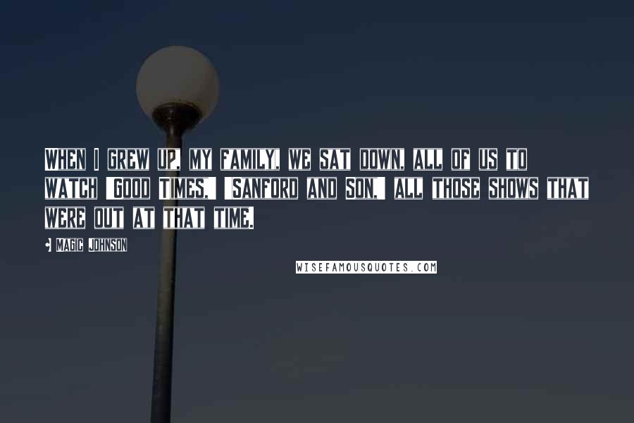Magic Johnson Quotes: When I grew up, my family, we sat down, all of us to watch 'Good Times,' 'Sanford and Son,' all those shows that were out at that time.