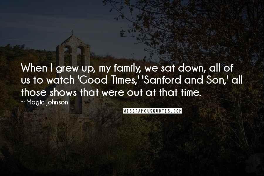 Magic Johnson Quotes: When I grew up, my family, we sat down, all of us to watch 'Good Times,' 'Sanford and Son,' all those shows that were out at that time.