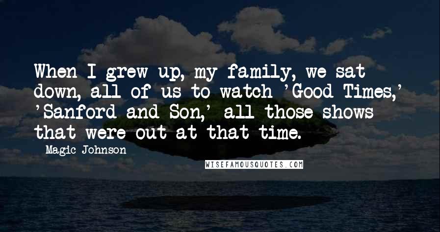 Magic Johnson Quotes: When I grew up, my family, we sat down, all of us to watch 'Good Times,' 'Sanford and Son,' all those shows that were out at that time.