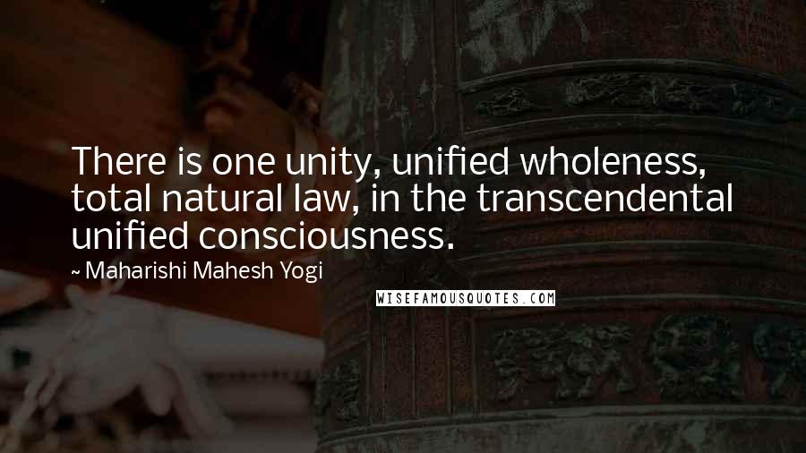 Maharishi Mahesh Yogi Quotes: There is one unity, unified wholeness, total natural law, in the transcendental unified consciousness.