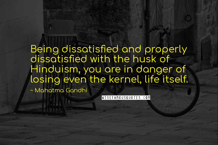 Mahatma Gandhi Quotes: Being dissatisfied and properly dissatisfied with the husk of Hinduism, you are in danger of losing even the kernel, life itself.